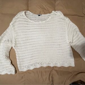 American Eagle Outfitters Cream Open-Knit Scalloped Hem Sweater